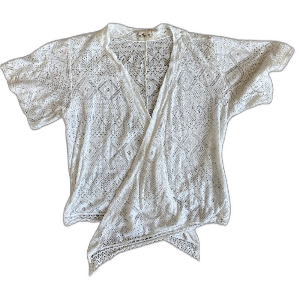 Hollister Crochet Cardigan Sweater OS Cream Knit Y2K Whimsigoth Coastal Boho